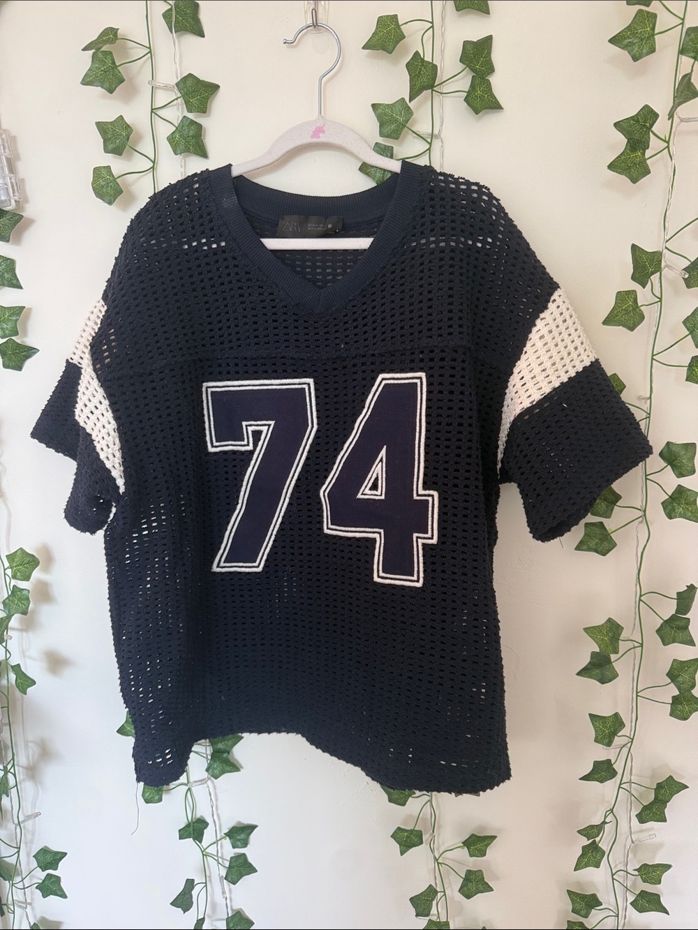 Navy Mesh Football Jersey Top with White 74